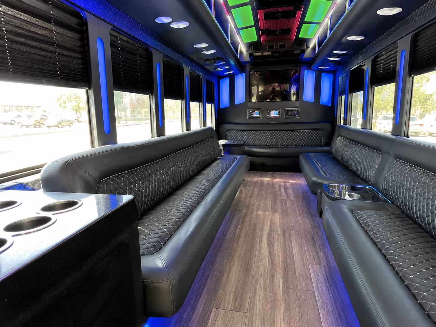 cypress 15 passenger party bus inside