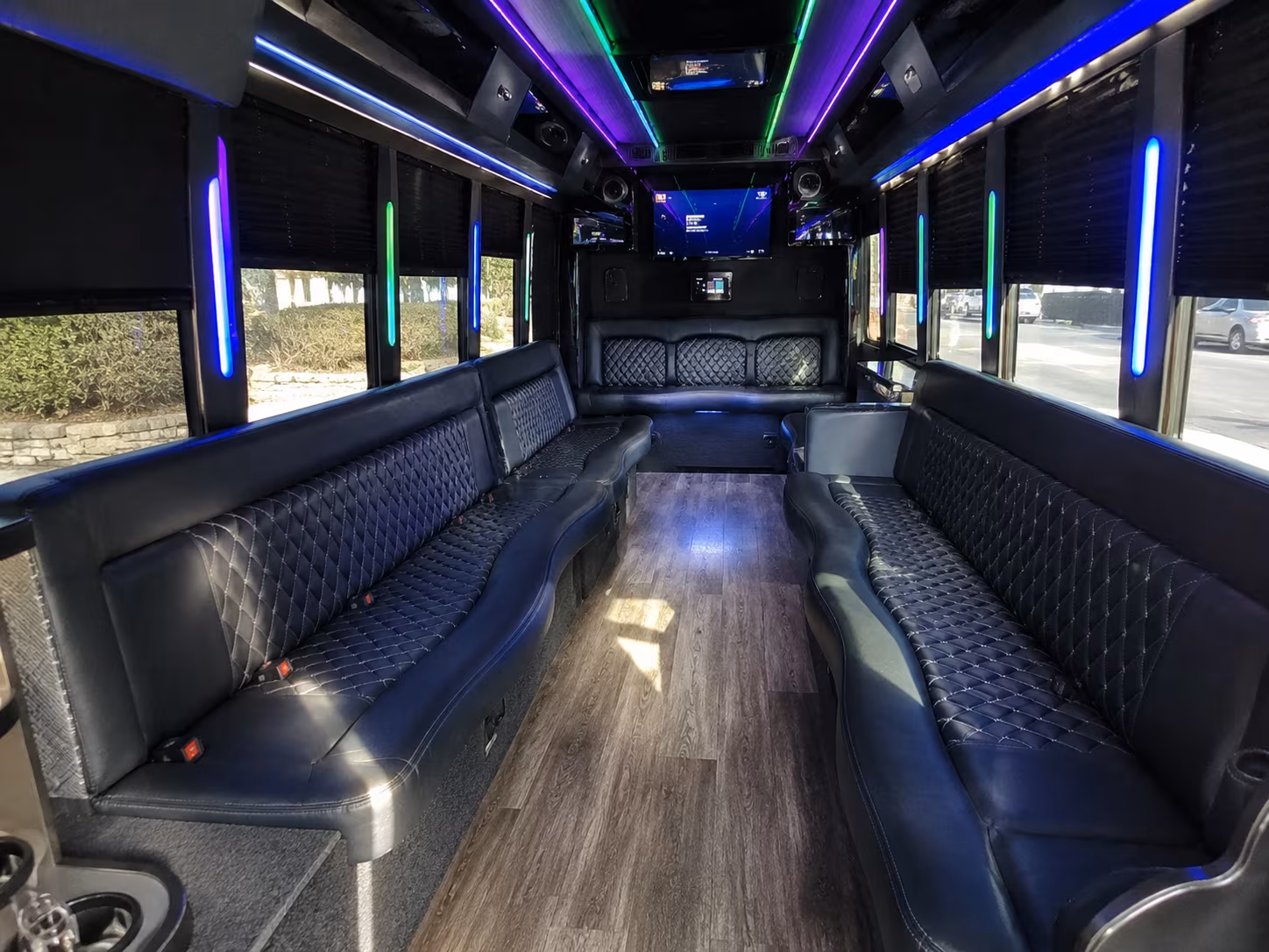 cypress 15 passenger party bus interior