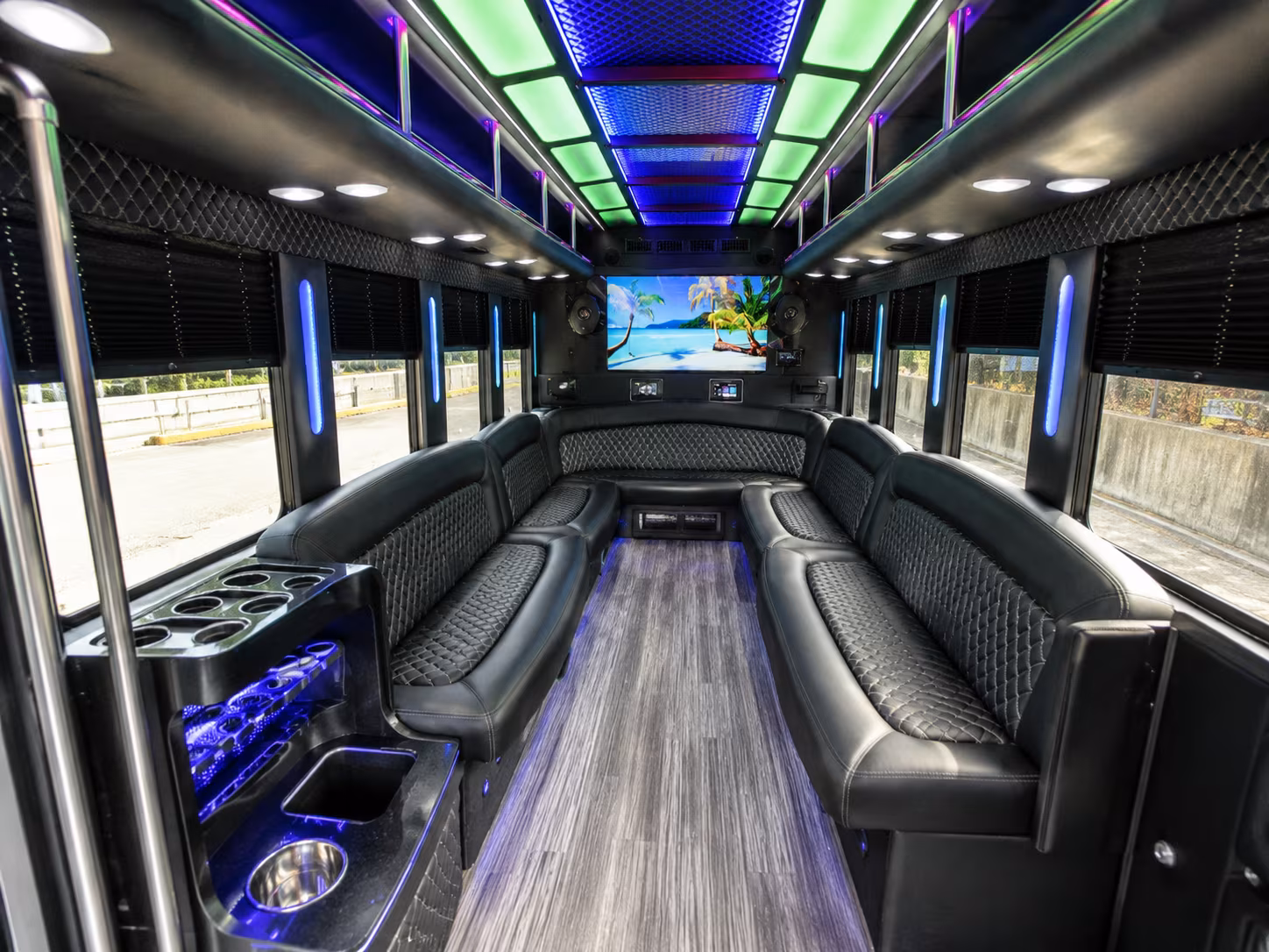 cypress 18 passenger party bus inside