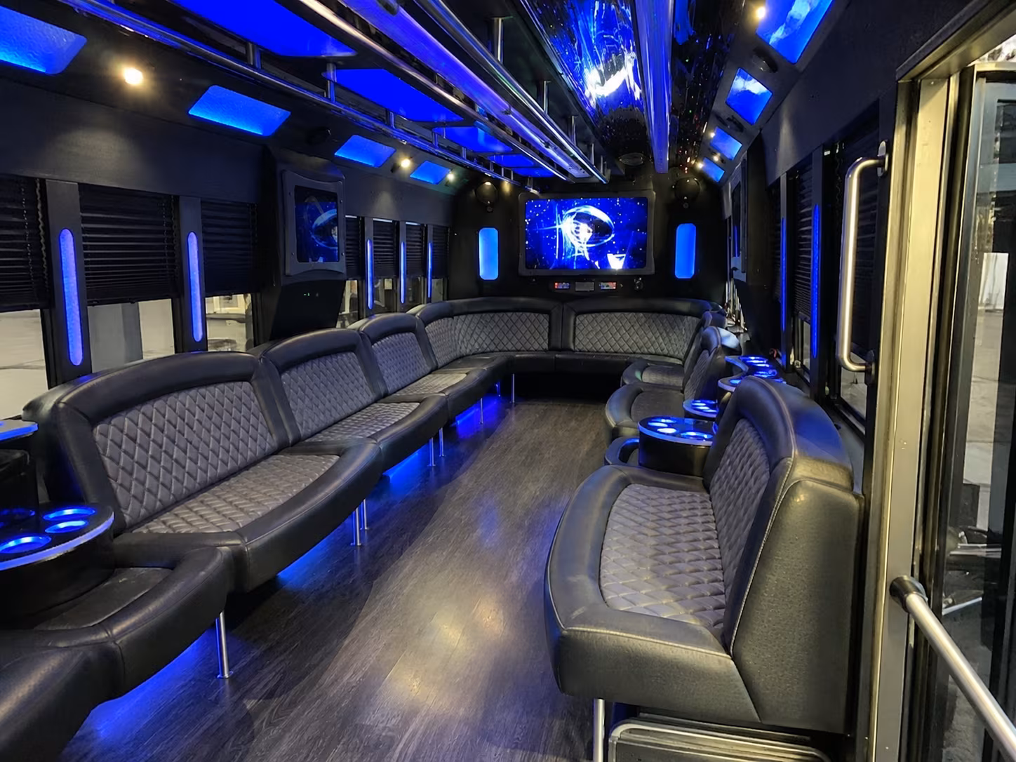 cypress 28 passenger party bus interior
