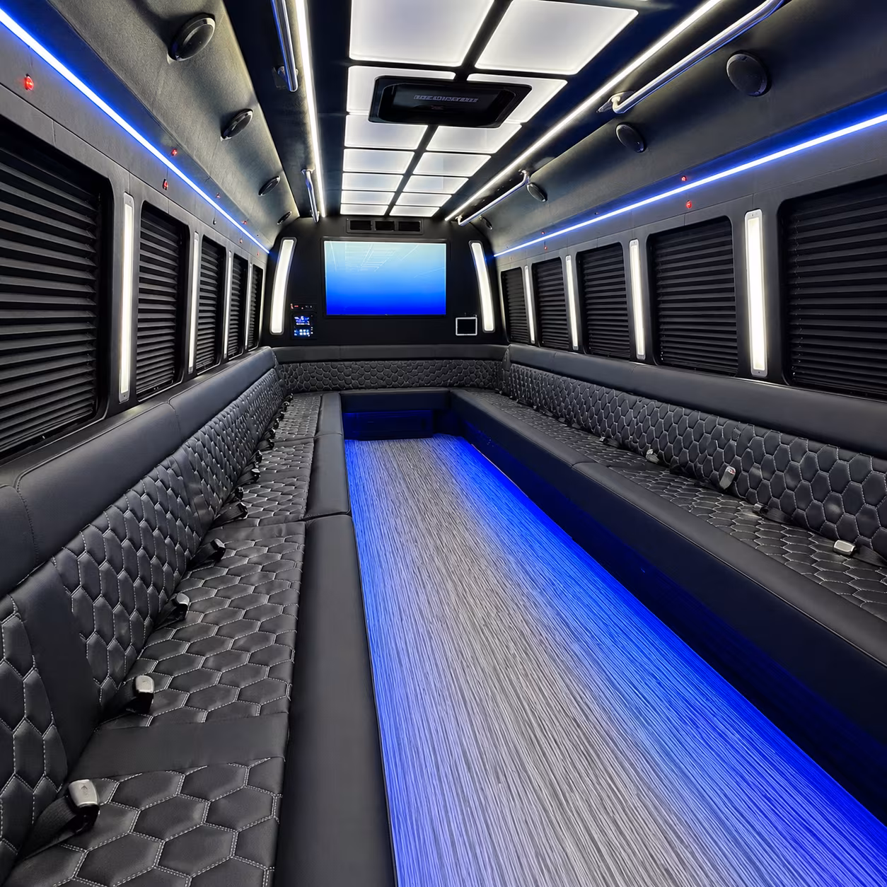 cypress 50 passenger party bus inside