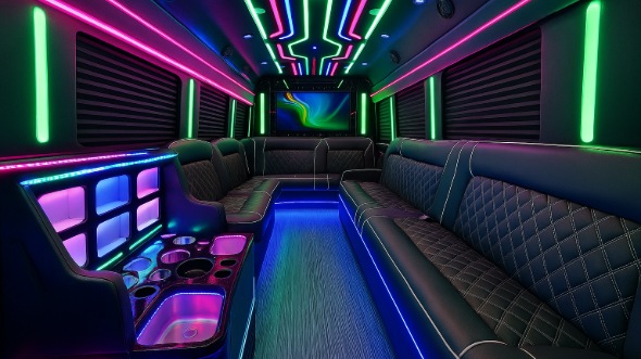Interior of Charter Bus Company Garden Grove's Party Bus in Garden Grove