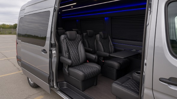 Interior of Charter Bus Company Garden Grove's Sprinter Van Rental With Driver in Garden Grove